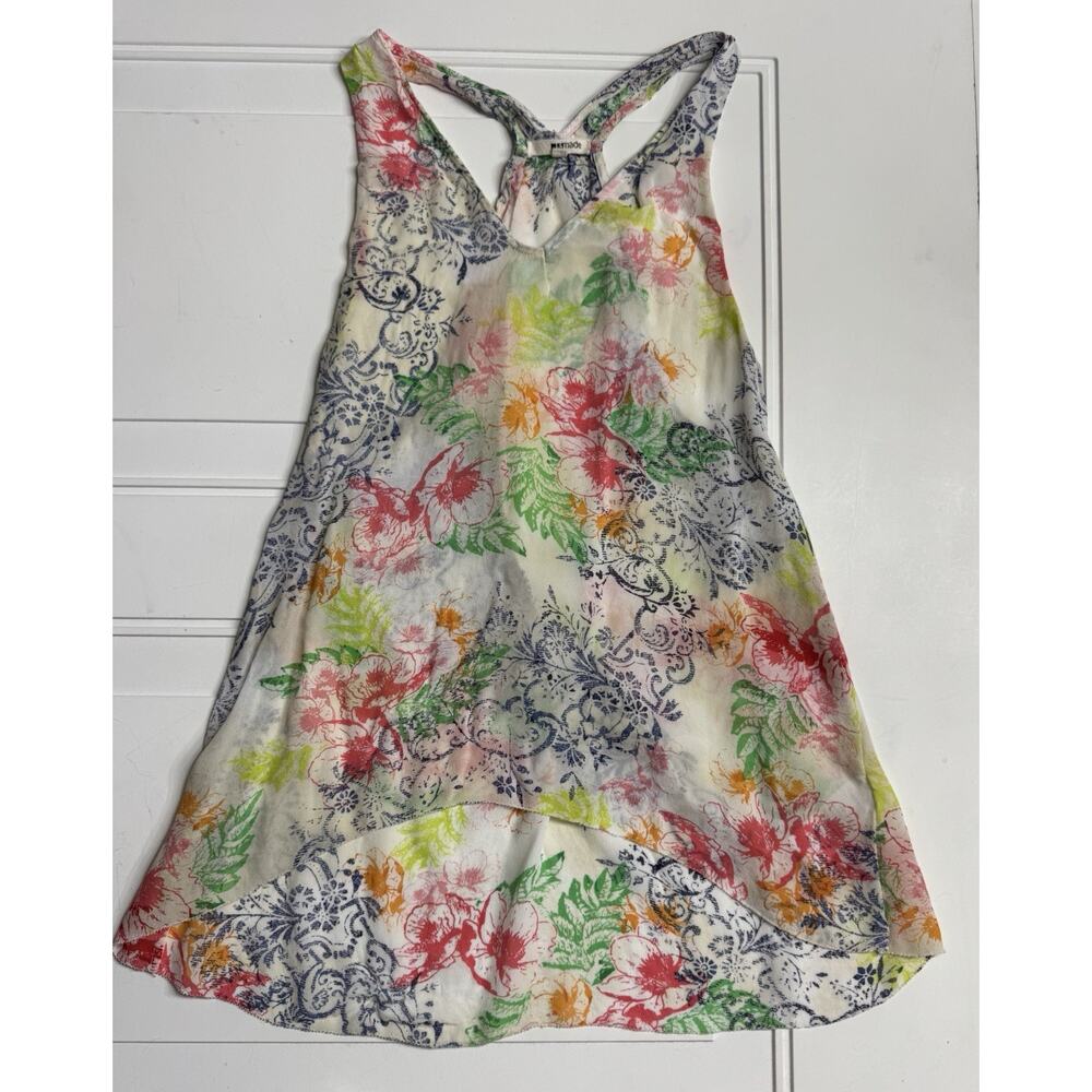 LA Made White Floral Colorful Paisley Racerback High Low Tank Top Sz Medium M
